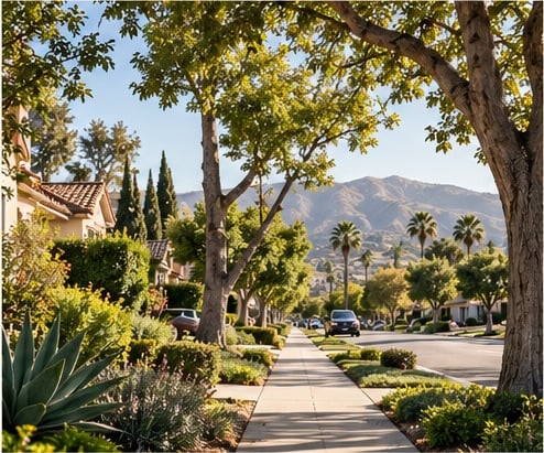 Residential sidewalk illustrating everyday neighborhood routes.