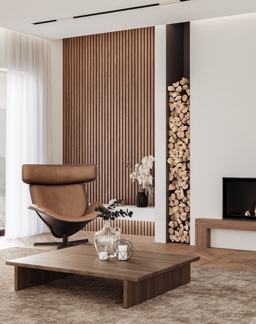 Minimalist living room interior with white walls and modern fireplace. Interior mockup, 3d render copy