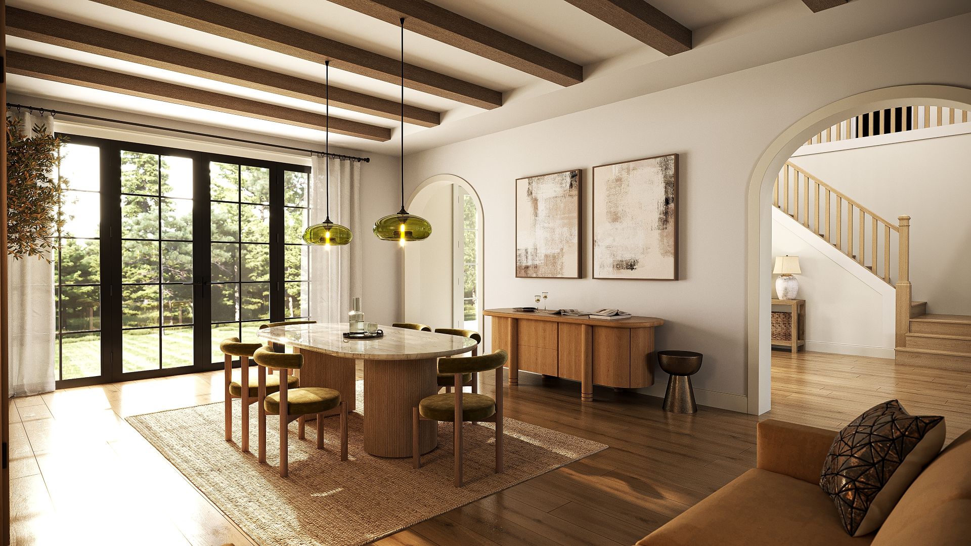 Classic dining room in American style. 3d illustration