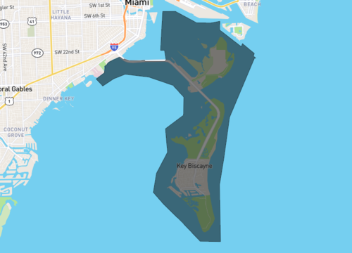 Key Biscayne Florida map with highlighted boundaries near Miami