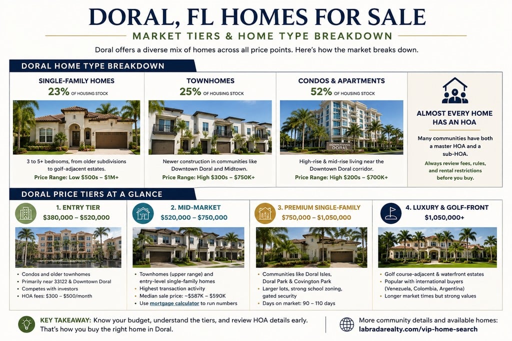 Homes for sale in Doral FL price tier chart - Labrada Realty