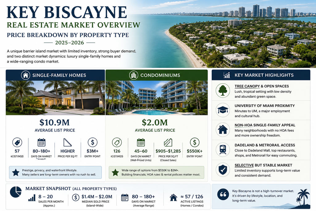 Key Biscayne real estate listings price breakdown by property type — Labrada Realty