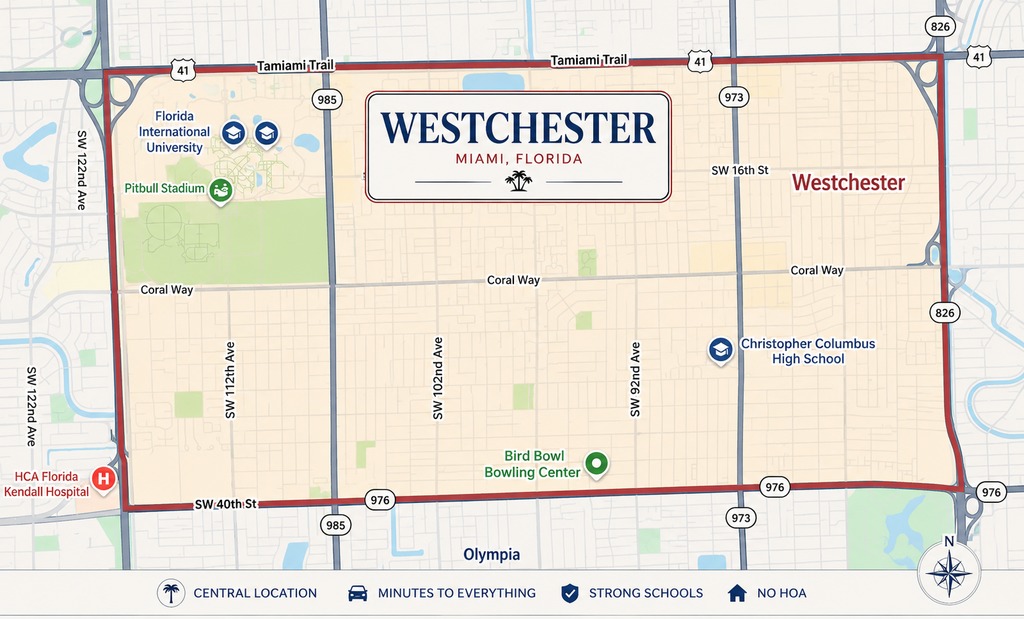 Westchester Miami FL real estate map — between Coral Gables and Kendall — Labrada Realty