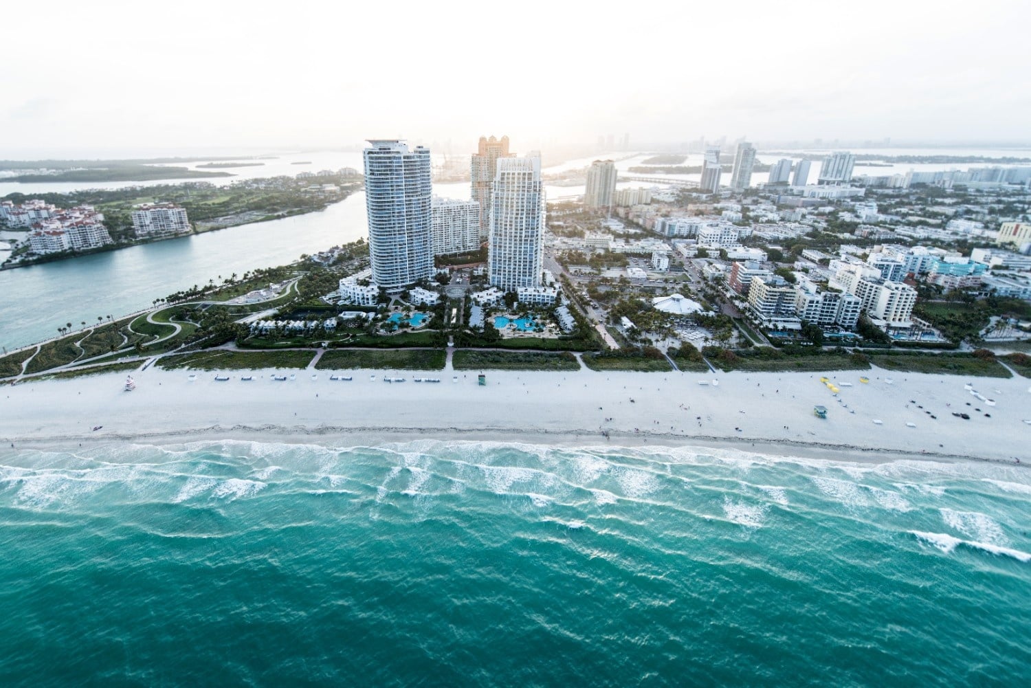 Homes for sale south beach miami aerial view of Ocean Drive and Collins Avenue, Labrada Realty