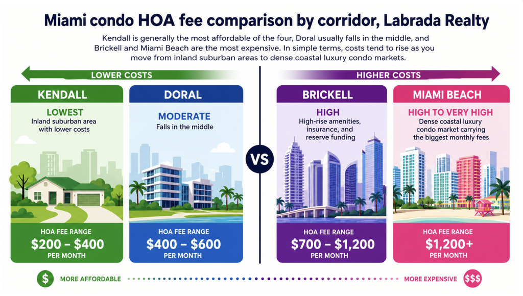 Miami condo HOA fee comparison by corridor, Labrada Realty