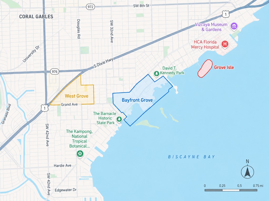 Miami-Dade Coconut Grove micro-market map, homes for sale in coconut grove miami fl, Labrada Realty
