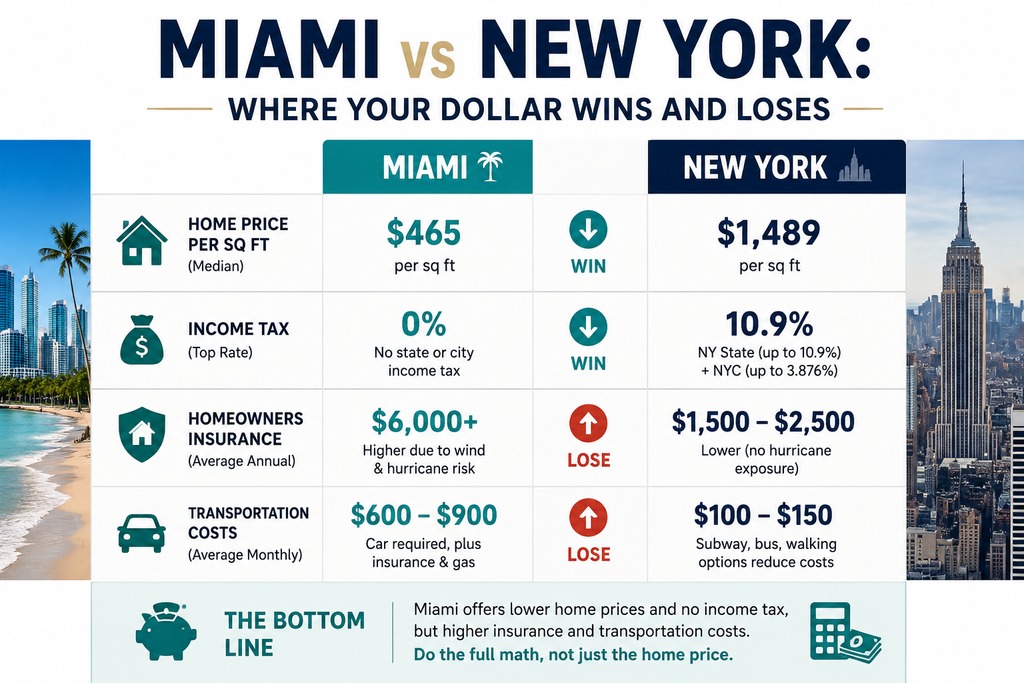 Cost of living in miami vs new york chart, Miami real estate, Labrada Realty