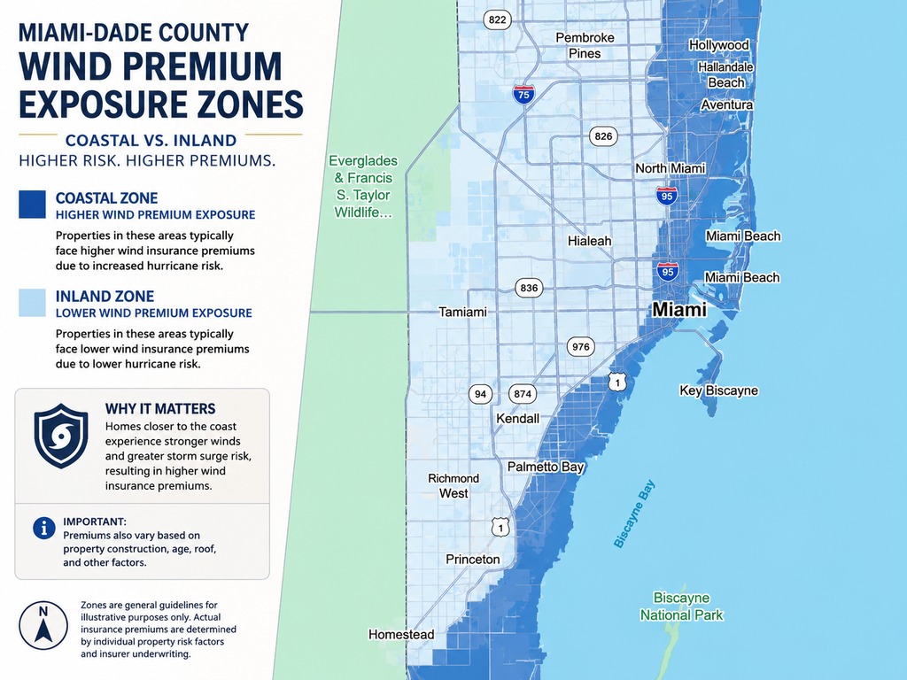 hurricane insurance Miami coastal vs. inland premium zones Miami-Dade County