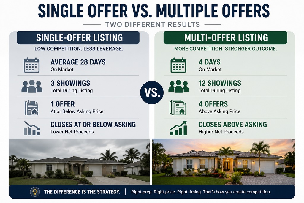 Single offer vs. multiple offer home sale outcome comparison in Miami, Labrada Realty