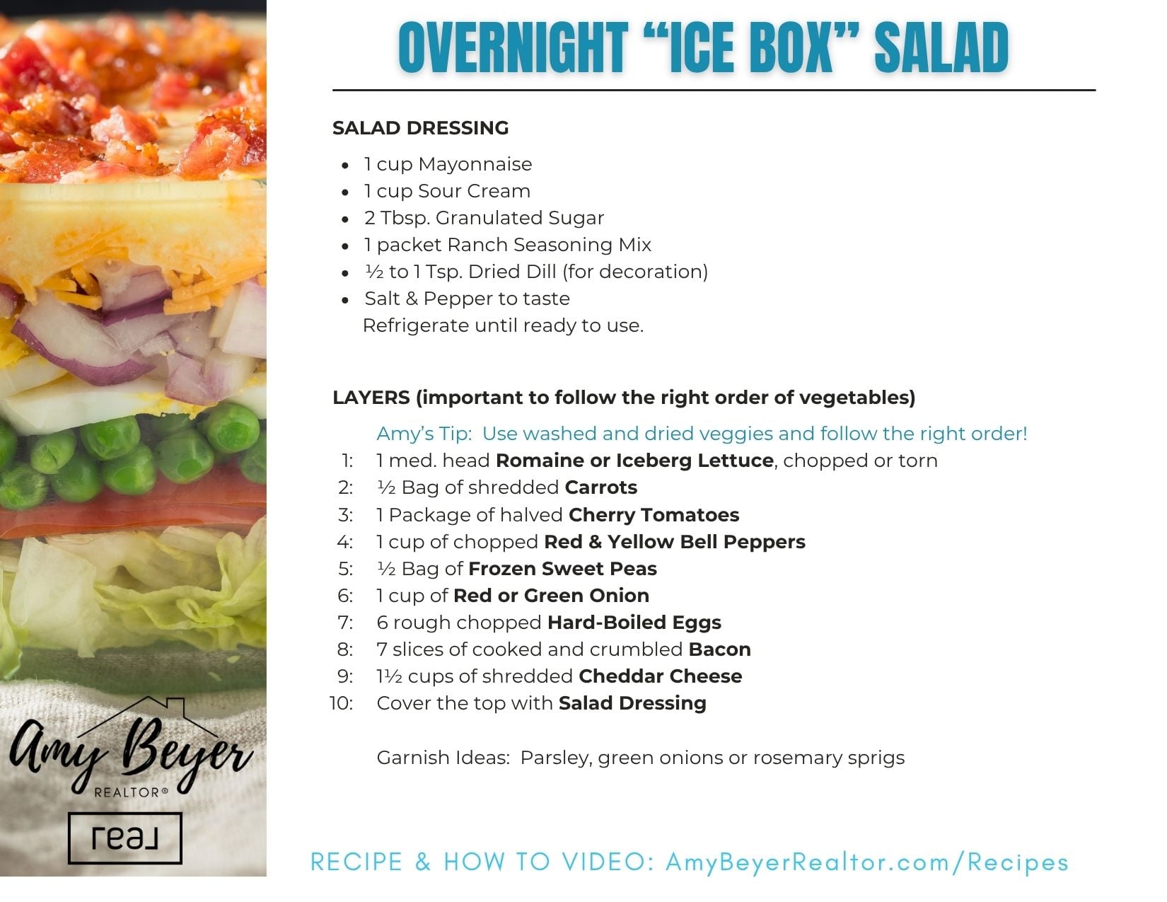 Overnight Icebox Salad built by Amy Beyer Realtor from her home kitchen in Grapevine, TX