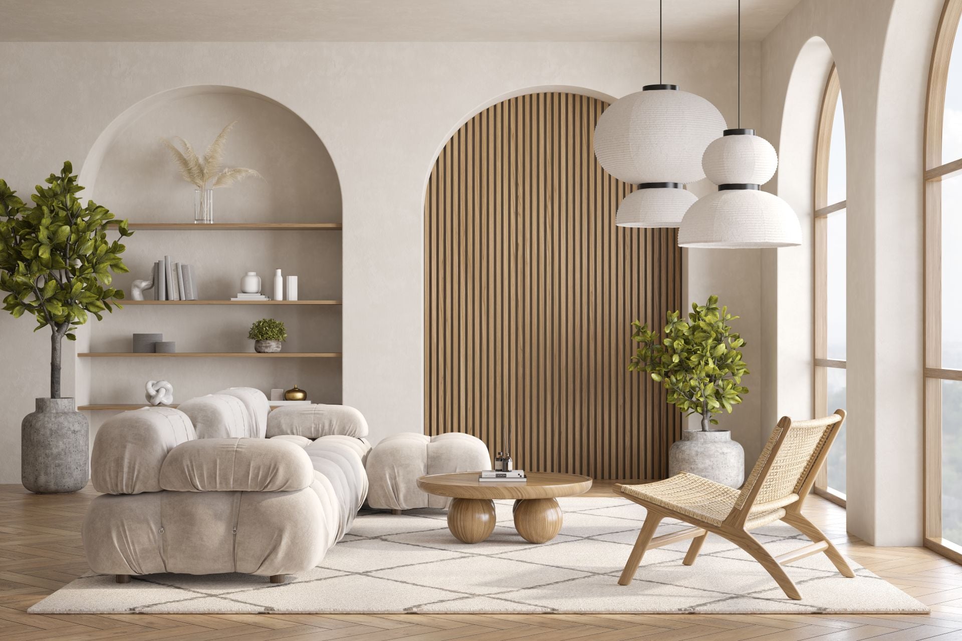 Japandi modern style conceptual interior room 3 d illustration