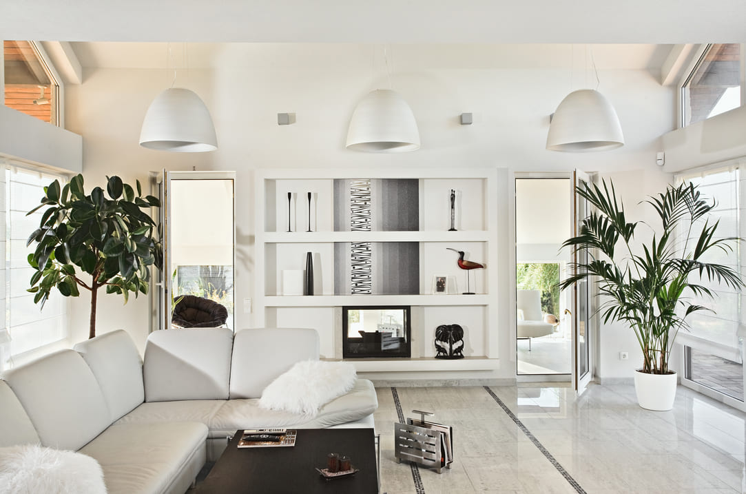 Snow-white living room interior in modern style
