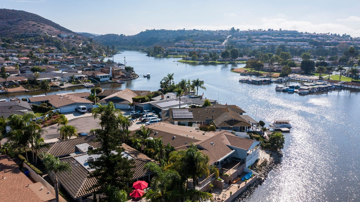 Afternoon view of Lake San Marcos in San Marcos, California, USA.