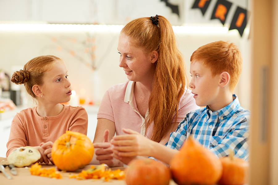 Mother with children making crafts