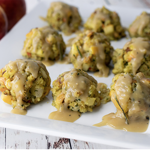 Apple Stuffing Bites with Rosemary Gravy