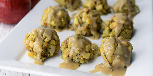 Apple Stuffing Bites with Rosemary Gravy