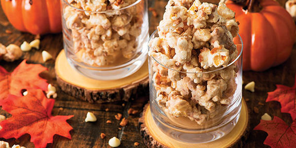 White Chocolate and Pumpkin Pie Spice Popcorn Bites