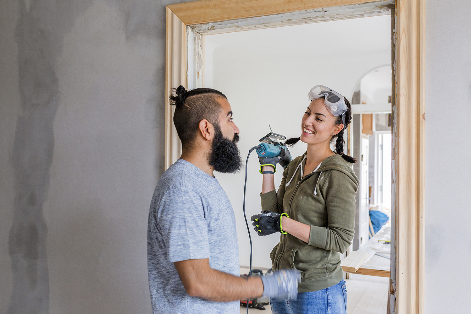 Couple talking during renovation