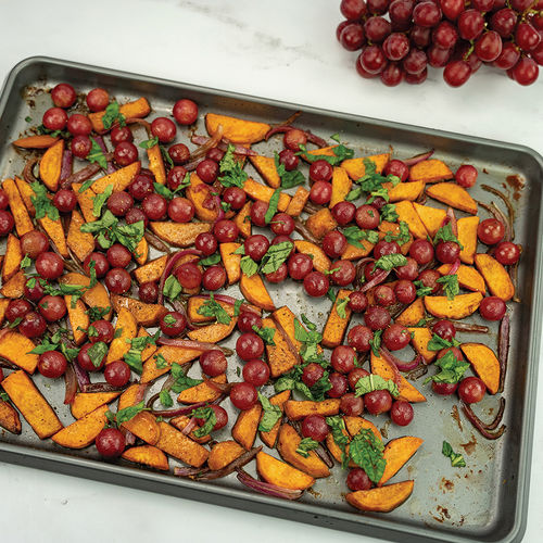 Sheet Pan Roasted Grapes and Sweet Potatoes