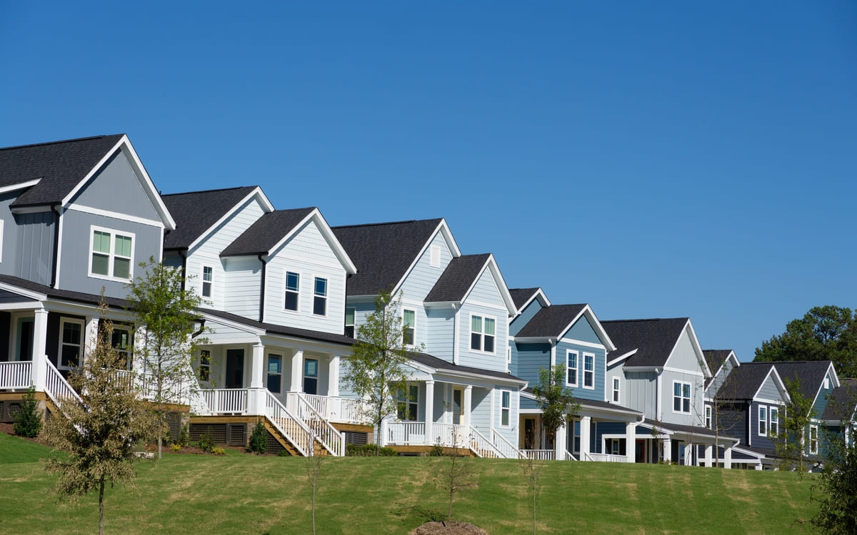 A row of newly constructed residential houses