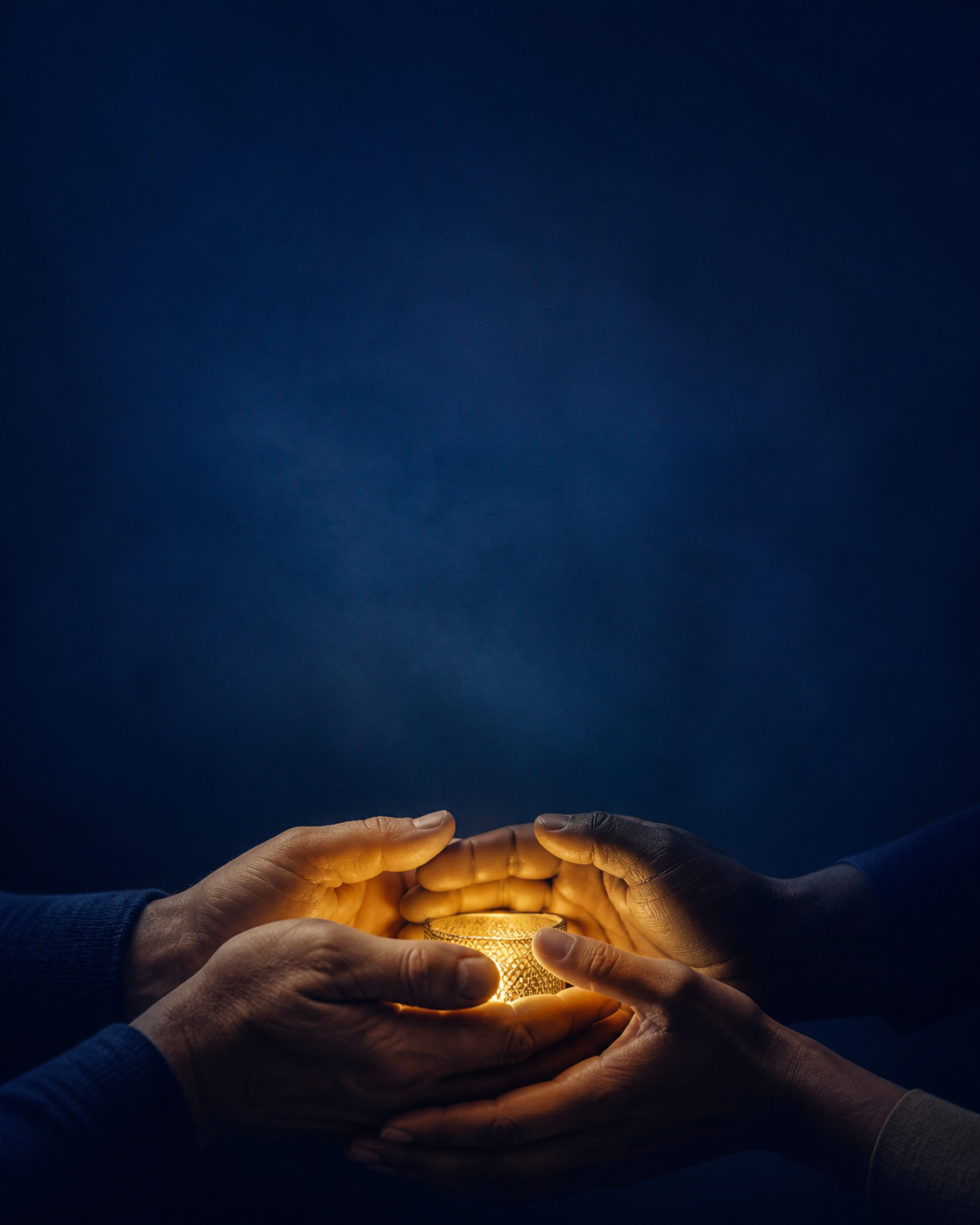 Hands holding a glowing light in a dark blue image for home inspection questions