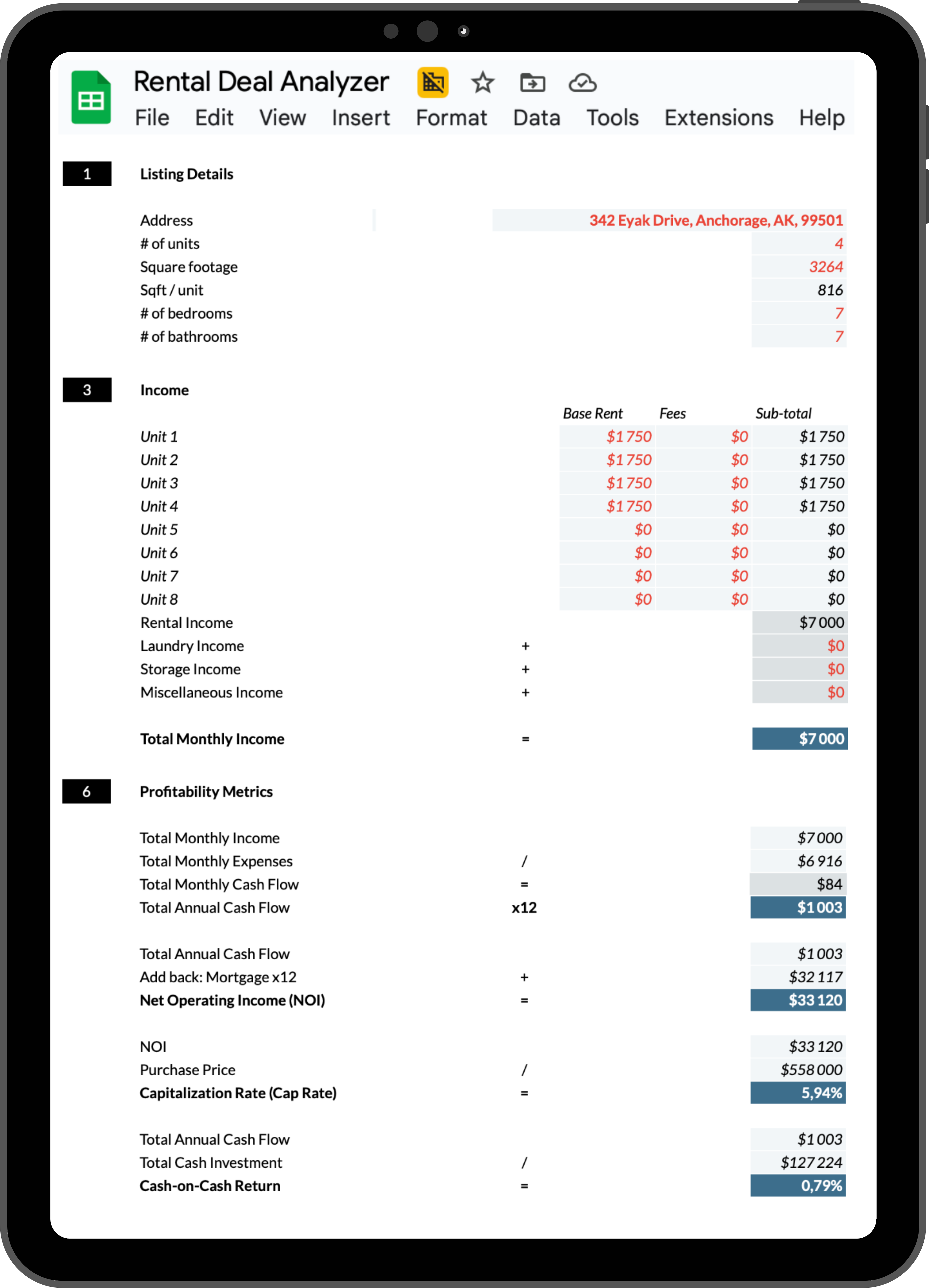 Deal Analysis Spreasheet Tablet Illustration (transparent background)