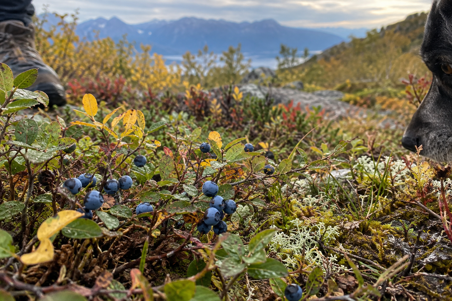 Wild blueberries and changing fall foliage near Anchorage