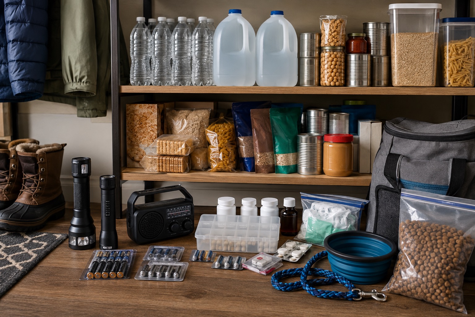 Seven-day emergency supplies prepared for an Anchorage household