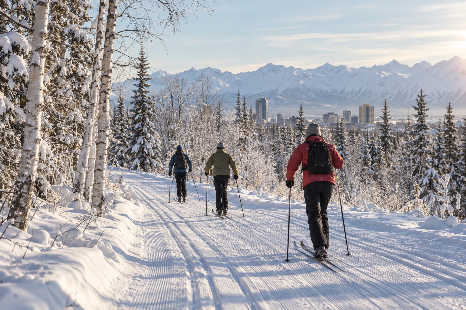 Cross-country skiing in Anchorage as part of everyday winter life