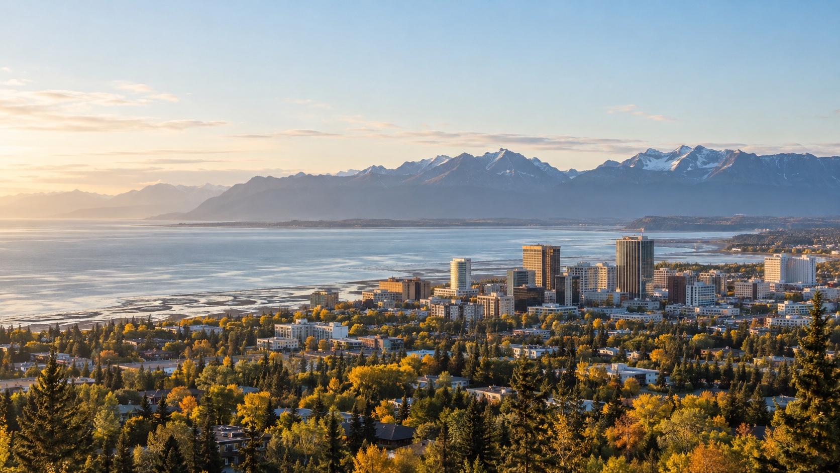 Anchorage skyline and Chugach Mountains for people moving from Seattle to Anchorage