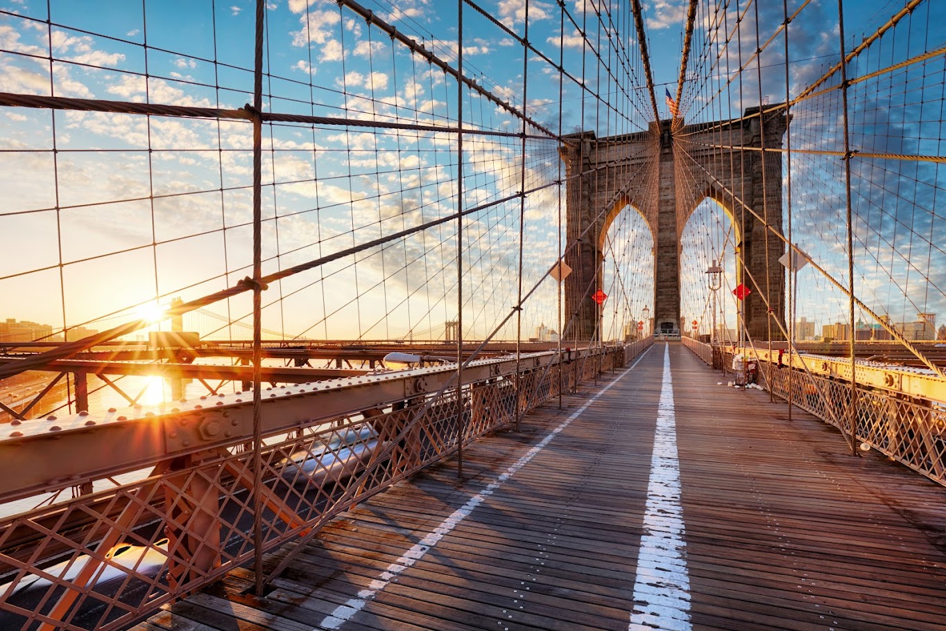 Brooklyn bridge at sunrise in New York City, nobody