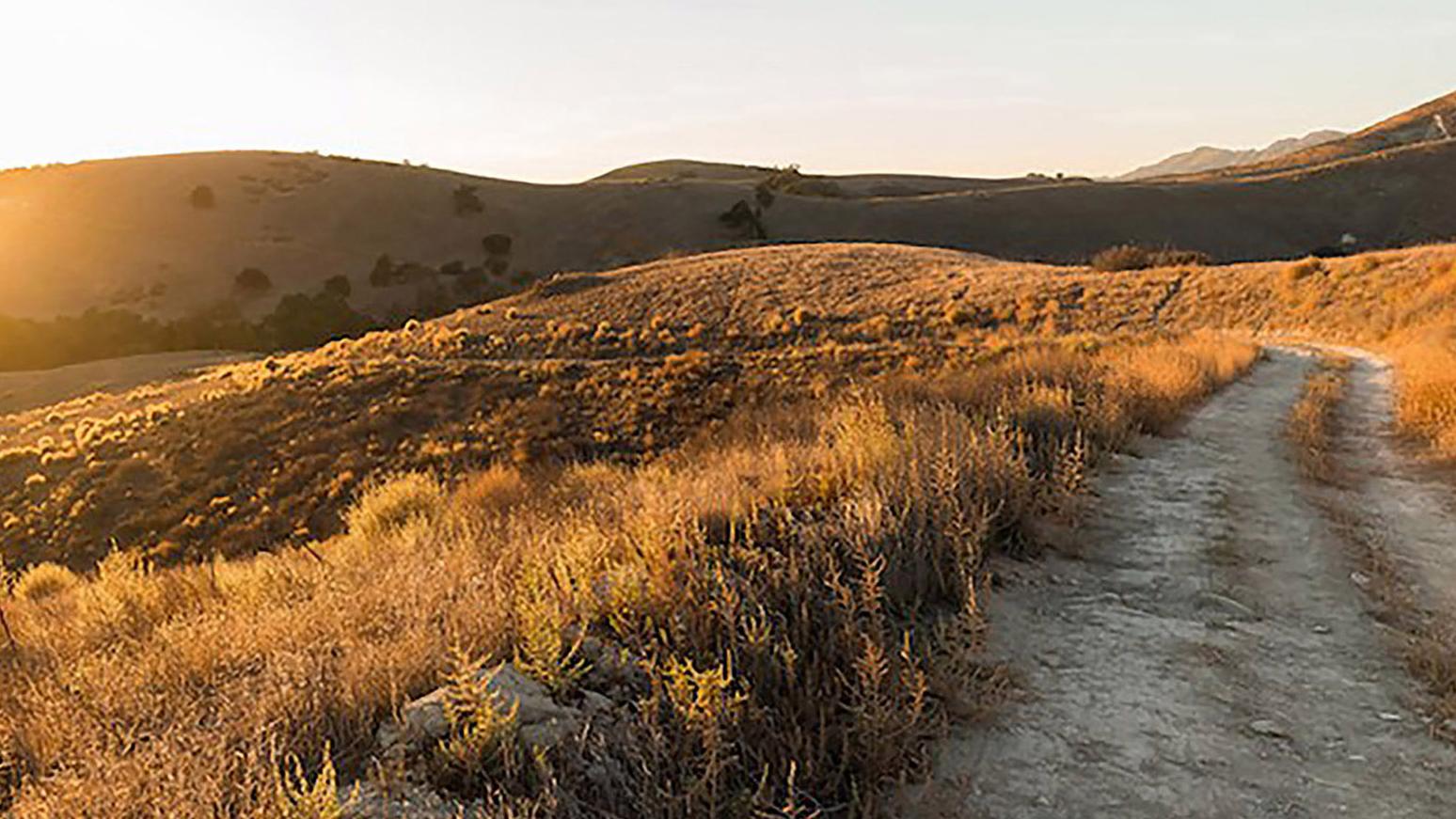 Trail through golden hills in Cheeseboro Canyon near Agoura Hills