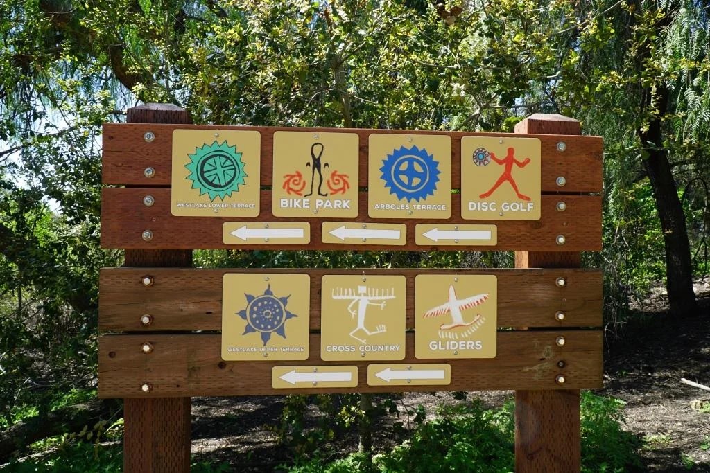 The carved entry sign at Sapwi Trails Community Park in Thousand Oaks
