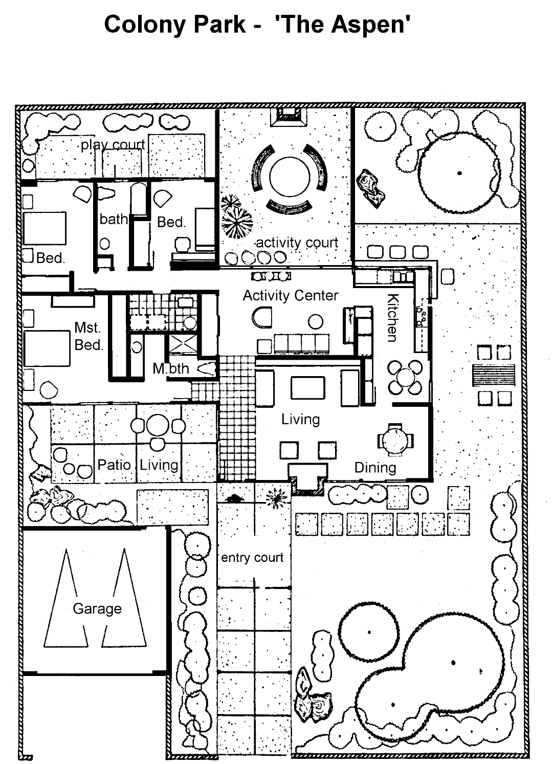 Colony Park Aspen floor plan, First Neighborhood Westlake Village: single-story, 3 bedrooms, activity center, courtyards