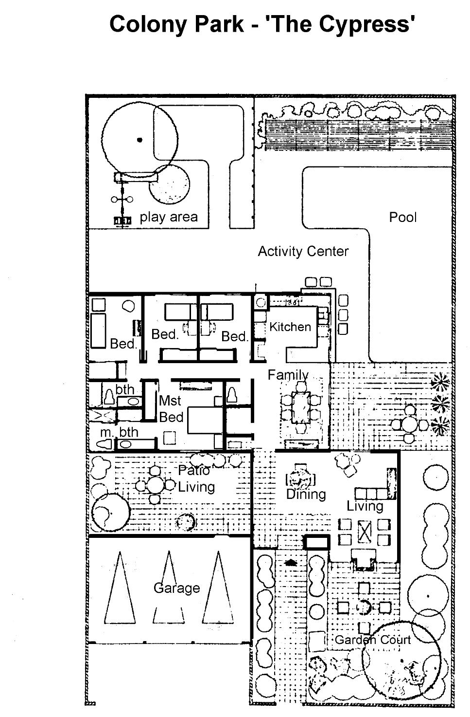 Colony Park Cypress floor plan, First Neighborhood Westlake Village: single-story, 4 bedrooms, family room, 3-car garage
