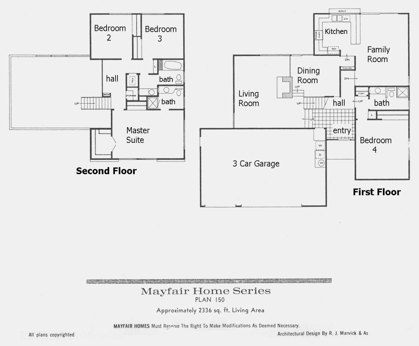 Mayfair Homes Plan 150 floor plan, Foxmoor Westlake Village: two-story, 4 bedrooms, about 2,336 sq ft