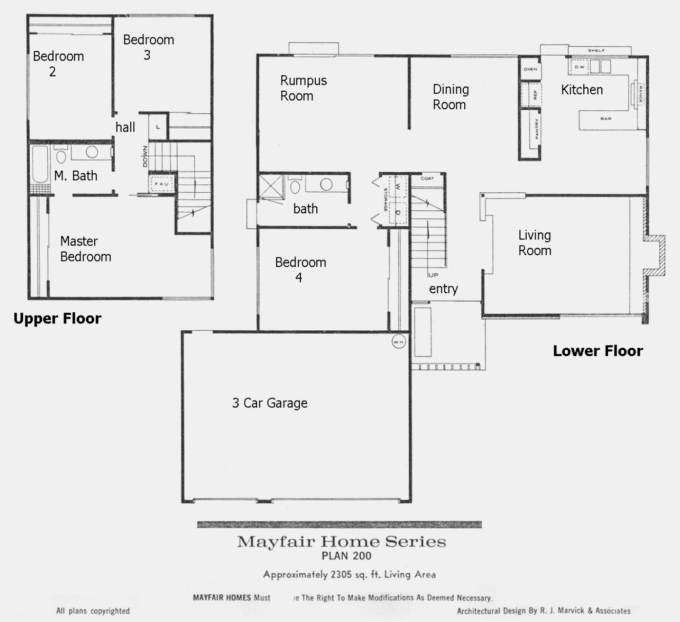 Mayfair Homes Plan 200 floor plan, Foxmoor Westlake Village: two-story, 4 bedrooms, rumpus room, about 2,305 sq ft