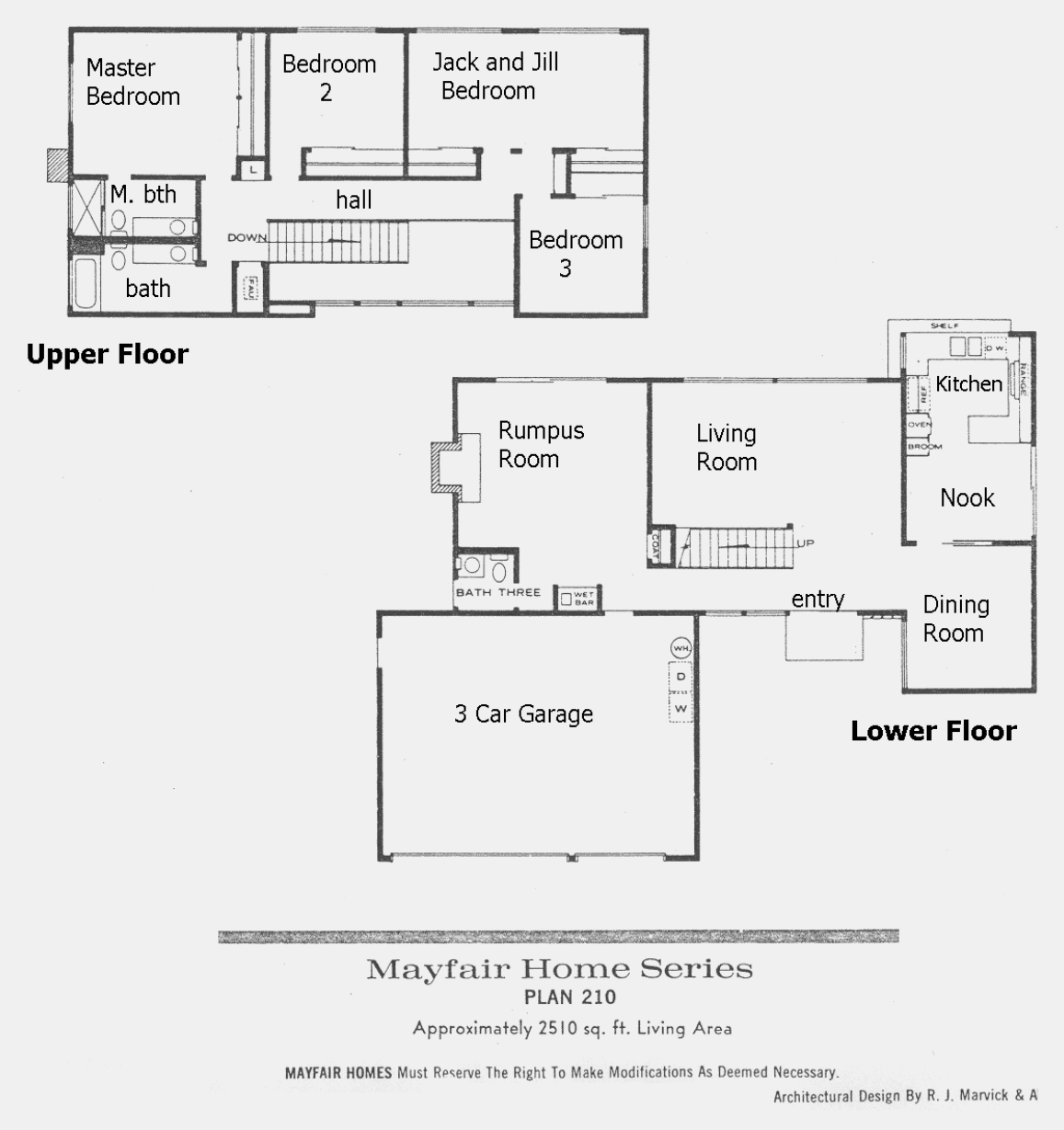 Mayfair Homes Plan 210 floor plan, Foxmoor Westlake Village: two-story, 4 bedrooms, rumpus room, about 2,510 sq ft
