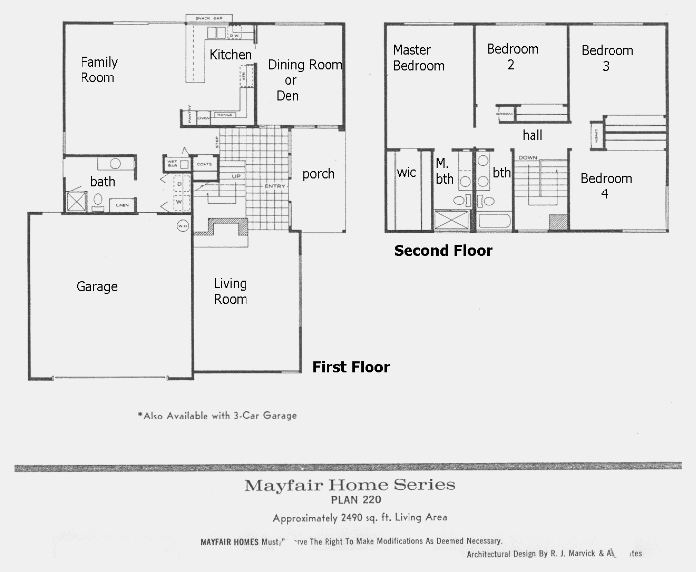 Mayfair Homes Plan 220 floor plan, Foxmoor Westlake Village: two-story, 4 bedrooms, about 2,490 sq ft