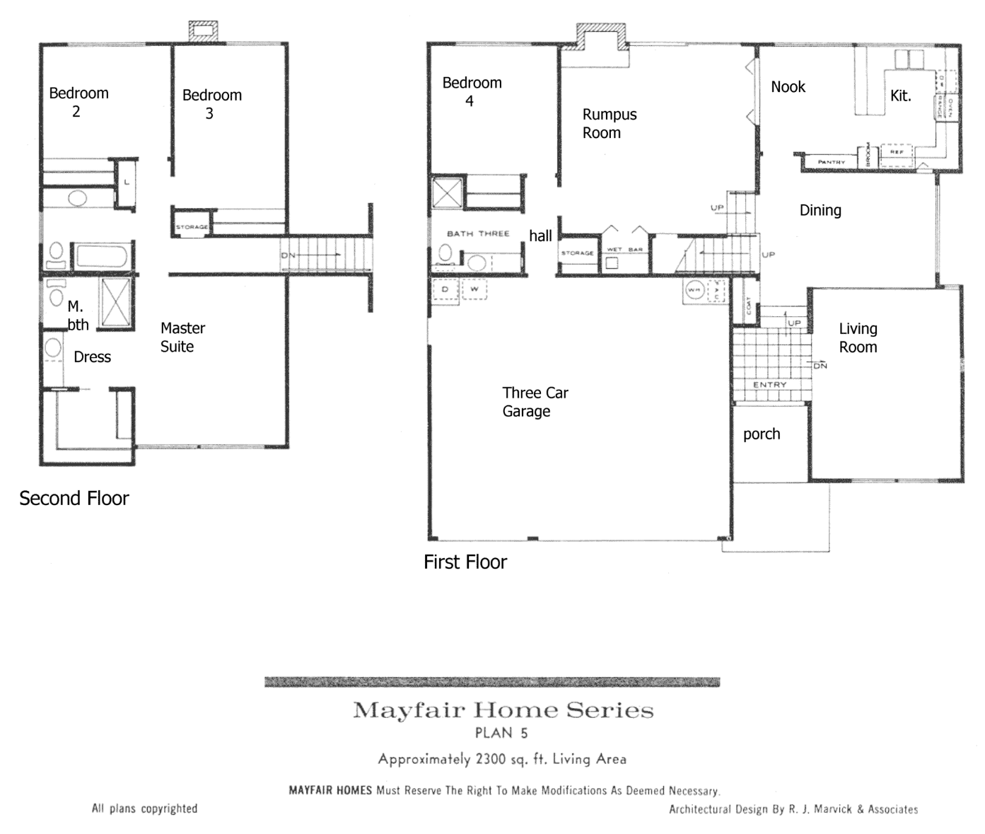 Mayfair Homes Plan 5 floor plan, Foxmoor Westlake Village: two-story, 4 bedrooms, rumpus room, about 2,300 sq ft