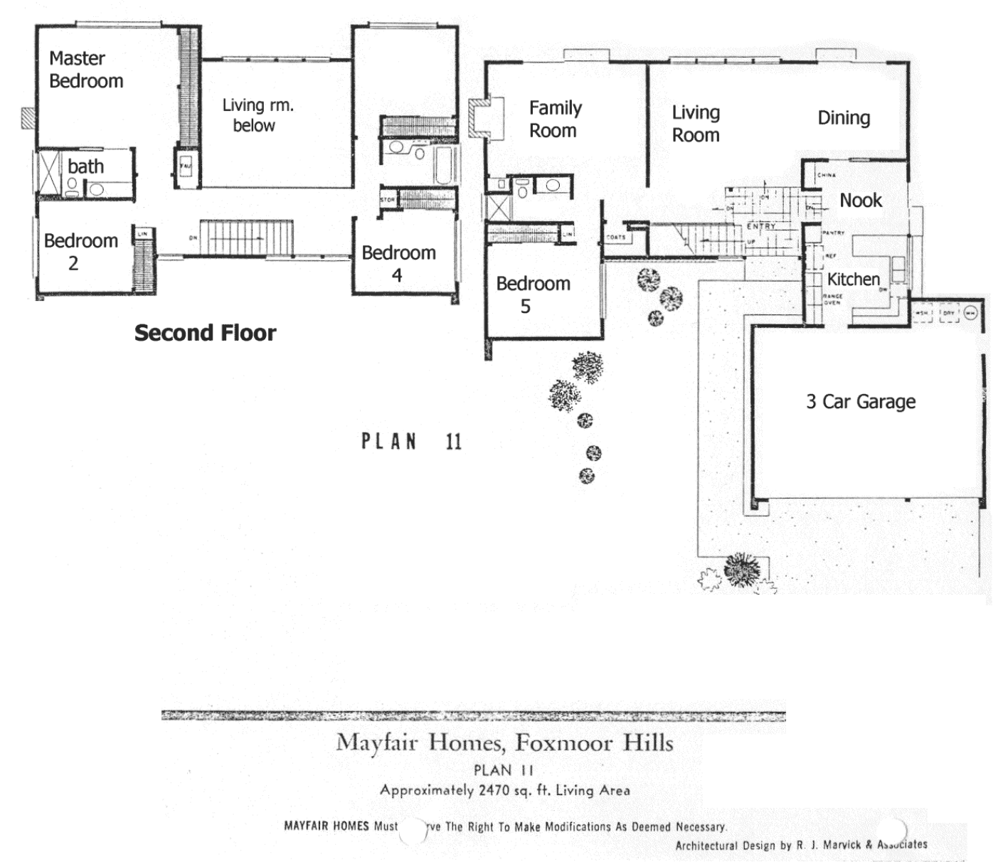 Mayfair Homes Foxmoor Hills Plan 11 floor plan: two-story, 5 bedrooms, about 2,470 sq ft