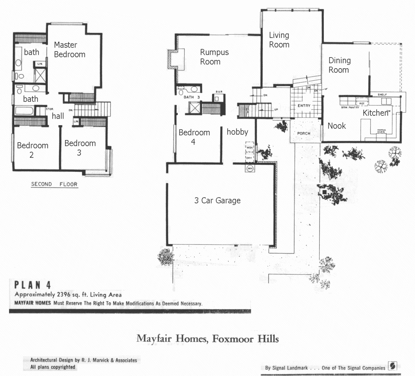 Mayfair Homes Foxmoor Hills Plan 4 floor plan: two-story, 4 bedrooms, rumpus room, hobby room, about 2,396 sq ft