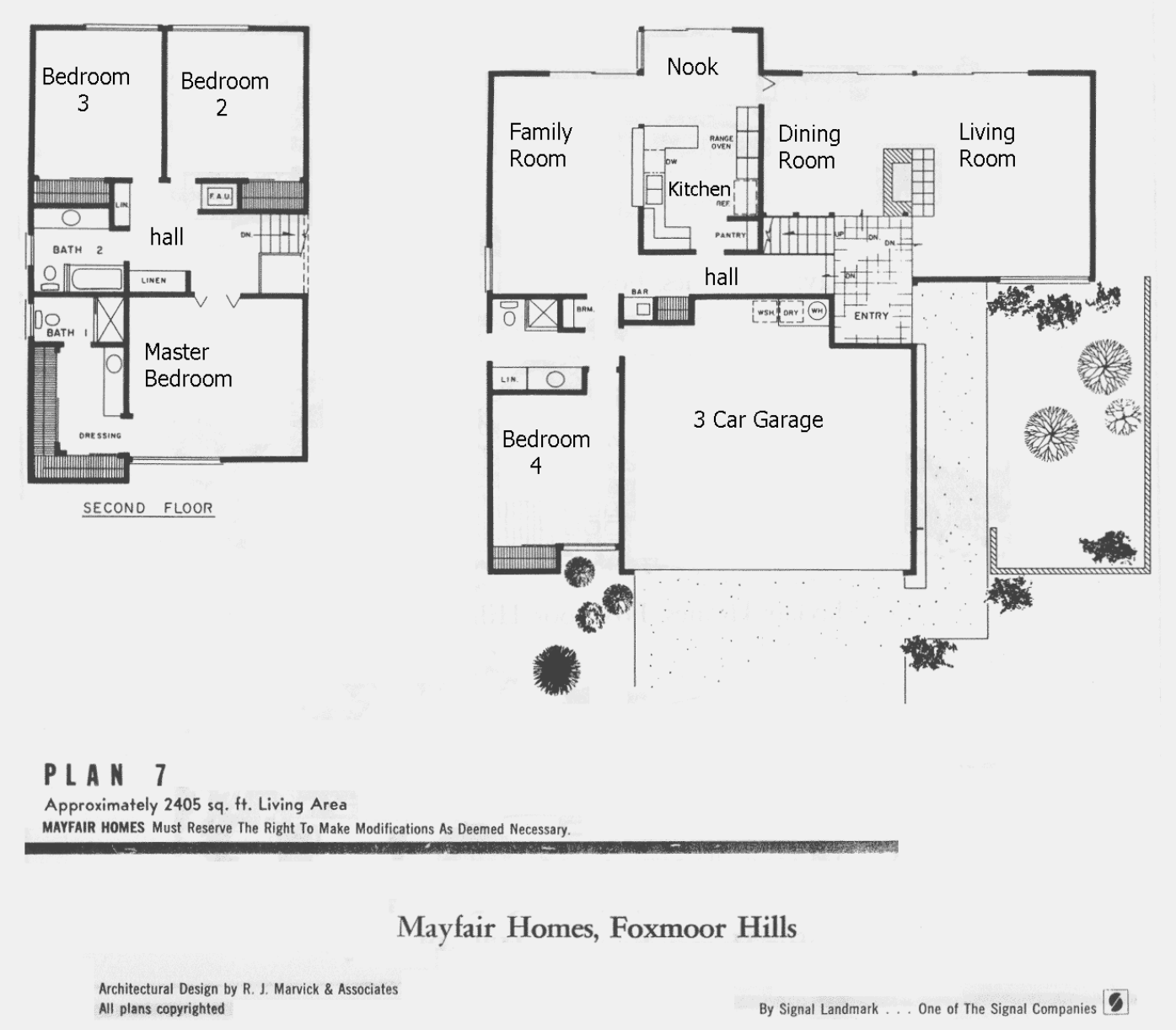 Mayfair Homes Foxmoor Hills Plan 7 floor plan: two-story, 4 bedrooms, about 2,405 sq ft