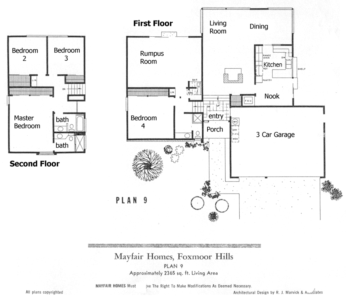 Mayfair Homes Foxmoor Hills Plan 9 floor plan: two-story, 4 bedrooms, rumpus room, about 2,365 sq ft