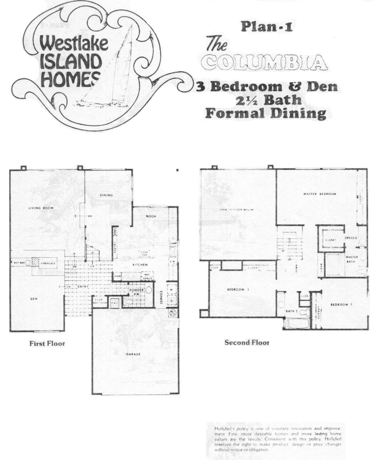 Westlake Island Homes Plan 1 The Columbia floor plan: 3 bedrooms and den, 2.5 baths