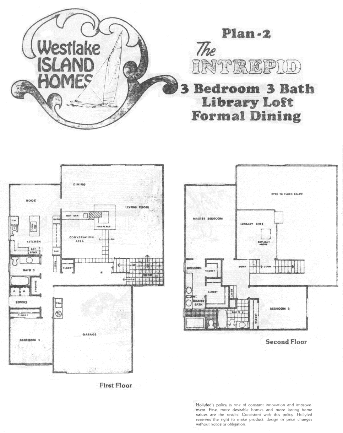 Westlake Island Homes Plan 2 The Intrepid floor plan: 3 bedrooms, 3 baths, library loft