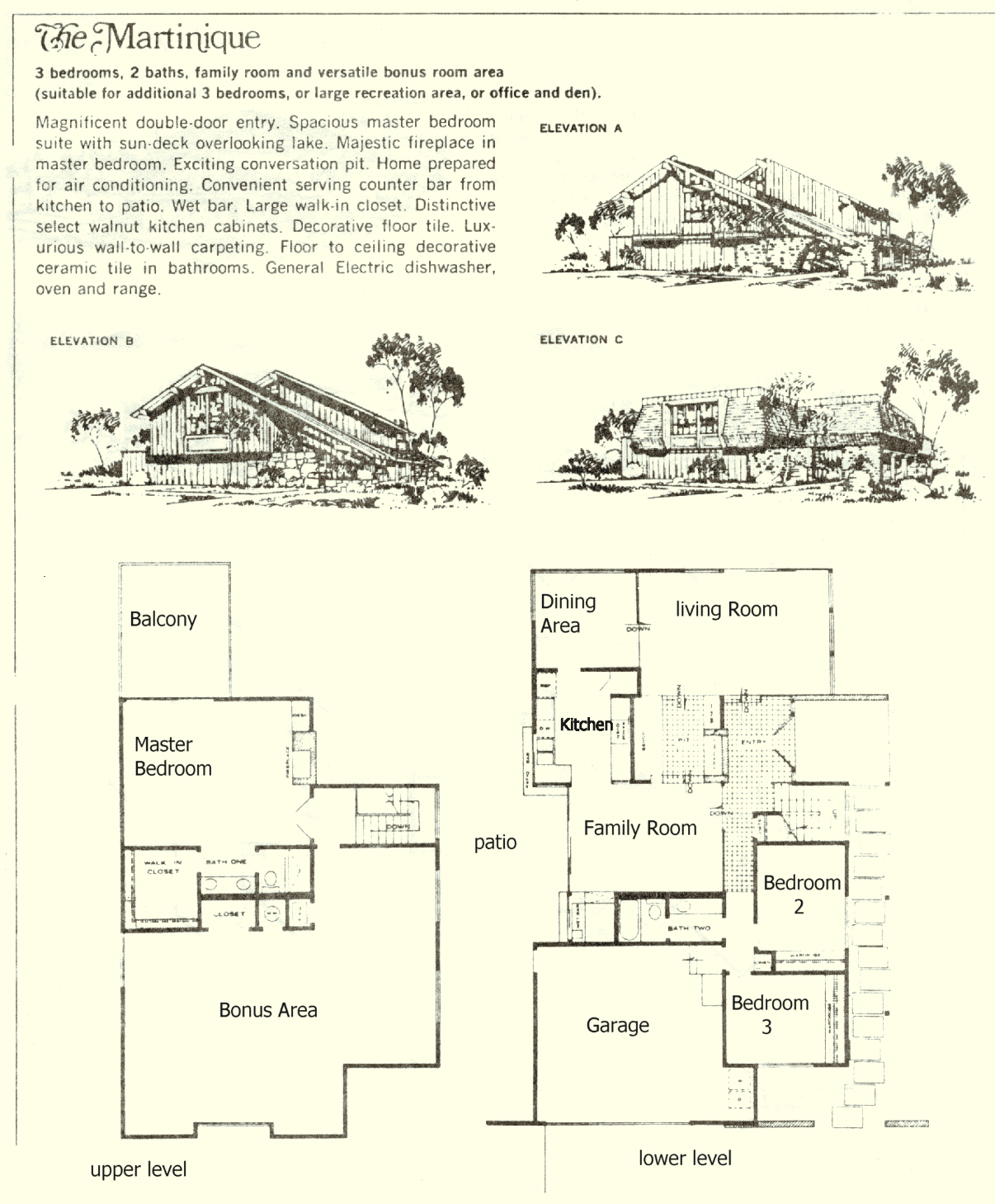 Westlake Island Martinique floor plan: 3 bedrooms, 2 baths, family room, bonus room
