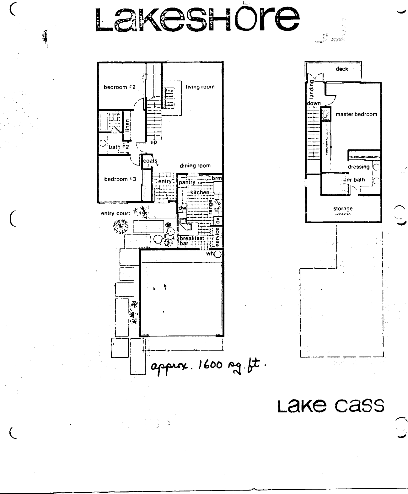 Lakeshore Lake Cass floor plan, Westlake Village: two-story, 3 bedrooms, about 1,600 sq ft