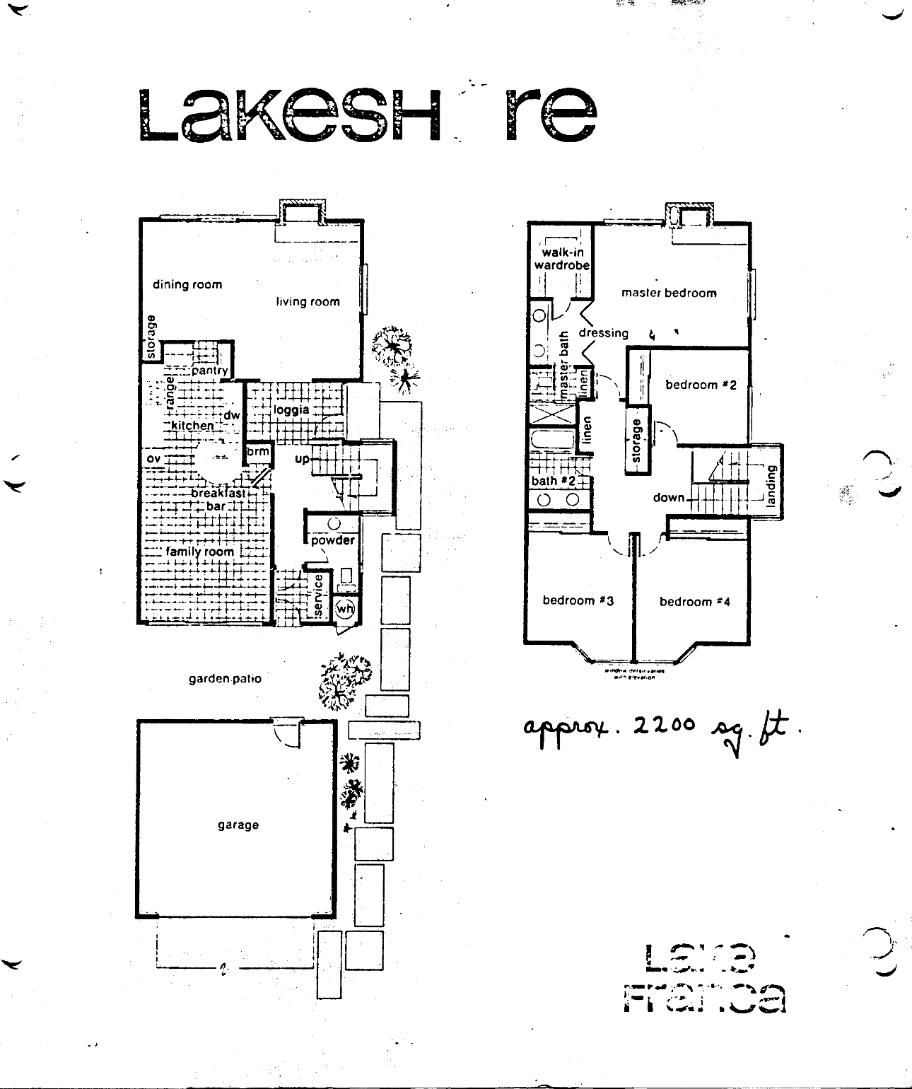 Lakeshore Lake Franca floor plan, Westlake Village: two-story, 4 bedrooms, about 2,200 sq ft