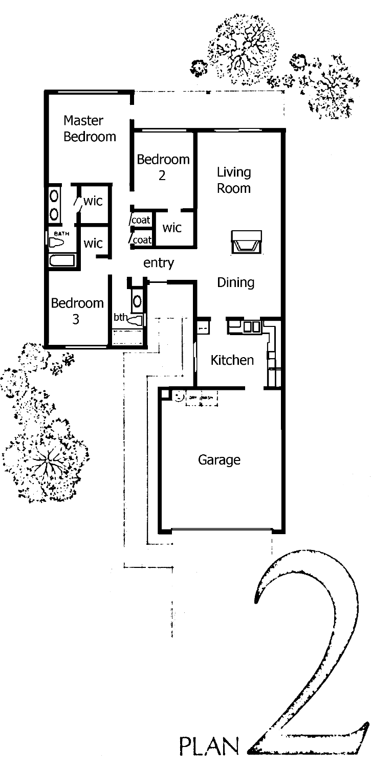 Northshore Plan 2 floor plan, Westlake Village: single-story, 3 bedrooms, 2 baths